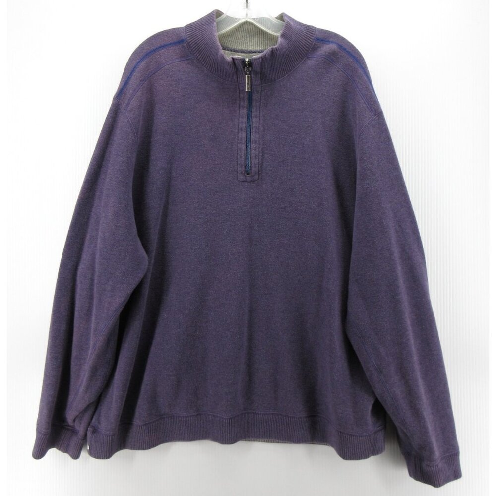 Tommy Bahama Sweater XXL Purple Reversible 1/4 Zip Marlin Mock Neck *